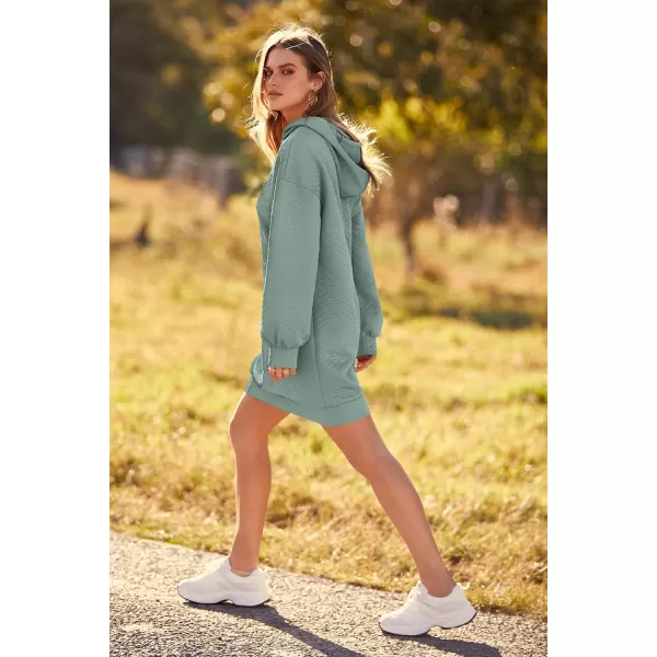 imagePRETTYGARDEN Womens 2023 Fall Fashion Quilted Hooded Sweatshirts Casual Long Sleeve Pullover Hoodie DressGreen