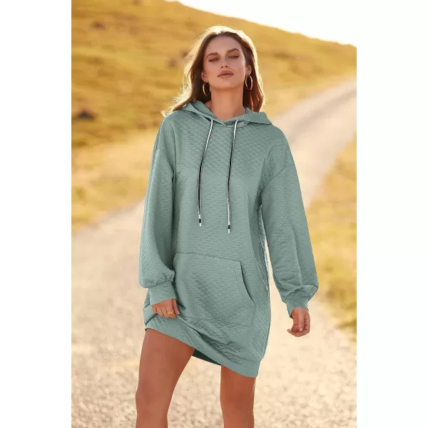 imagePRETTYGARDEN Womens 2023 Fall Fashion Quilted Hooded Sweatshirts Casual Long Sleeve Pullover Hoodie DressGreen