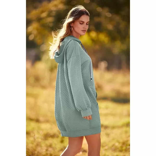 imagePRETTYGARDEN Womens 2023 Fall Fashion Quilted Hooded Sweatshirts Casual Long Sleeve Pullover Hoodie DressGreen