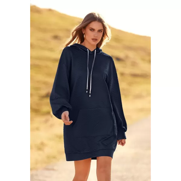 imagePRETTYGARDEN Womens 2023 Fall Fashion Quilted Hooded Sweatshirts Casual Long Sleeve Pullover Hoodie DressNavy
