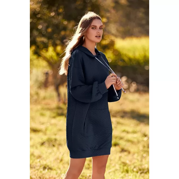 imagePRETTYGARDEN Womens 2023 Fall Fashion Quilted Hooded Sweatshirts Casual Long Sleeve Pullover Hoodie DressNavy