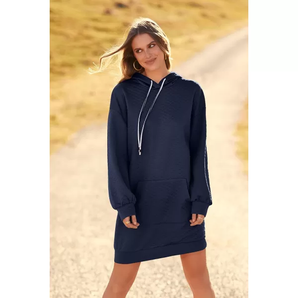 imagePRETTYGARDEN Womens 2023 Fall Fashion Quilted Hooded Sweatshirts Casual Long Sleeve Pullover Hoodie DressNavy