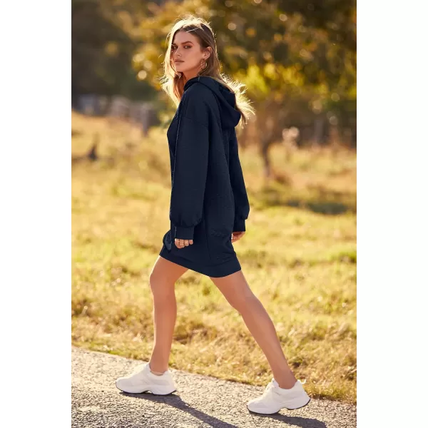 imagePRETTYGARDEN Womens 2023 Fall Fashion Quilted Hooded Sweatshirts Casual Long Sleeve Pullover Hoodie DressNavy