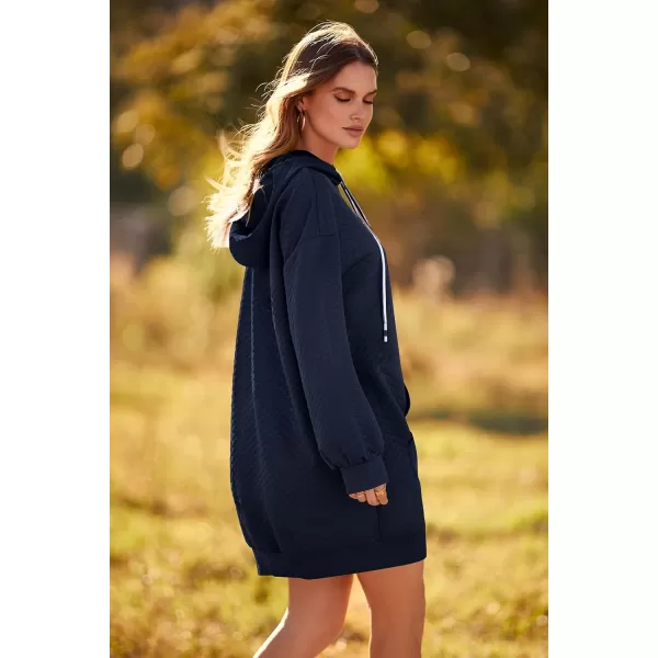 imagePRETTYGARDEN Womens 2023 Fall Fashion Quilted Hooded Sweatshirts Casual Long Sleeve Pullover Hoodie DressNavy