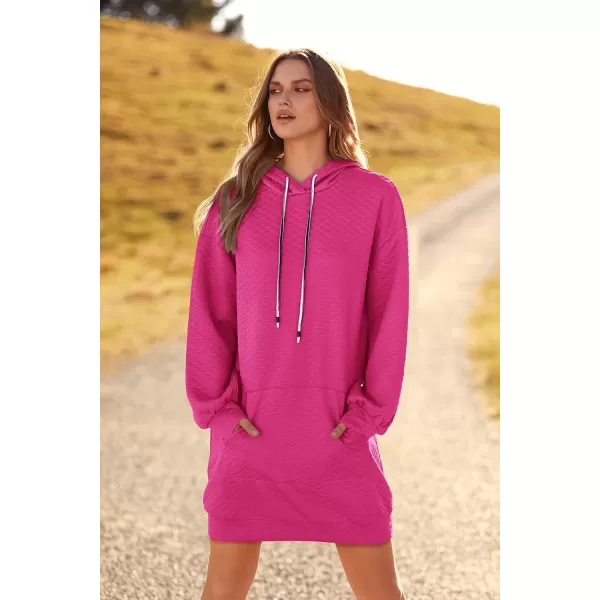 imagePRETTYGARDEN Womens 2023 Fall Fashion Quilted Hooded Sweatshirts Casual Long Sleeve Pullover Hoodie DressRose Red