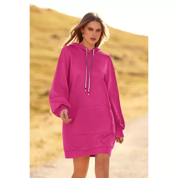 imagePRETTYGARDEN Womens 2023 Fall Fashion Quilted Hooded Sweatshirts Casual Long Sleeve Pullover Hoodie DressRose Red