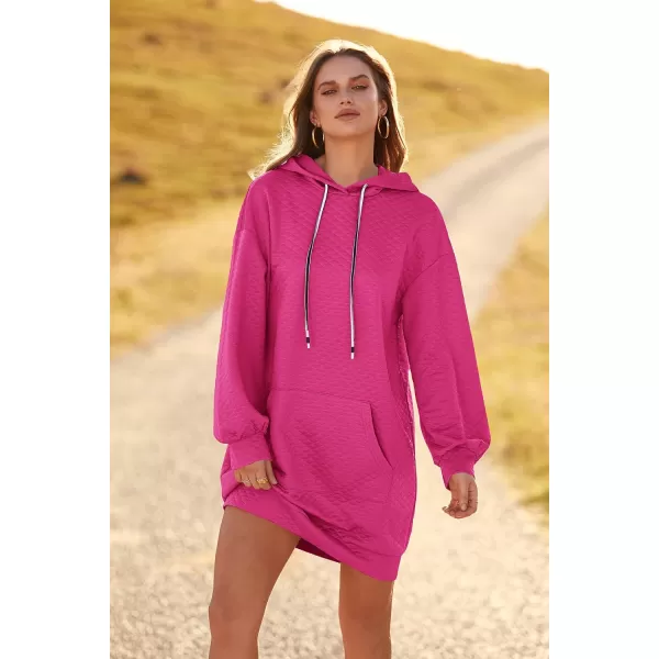 imagePRETTYGARDEN Womens 2023 Fall Fashion Quilted Hooded Sweatshirts Casual Long Sleeve Pullover Hoodie DressRose Red