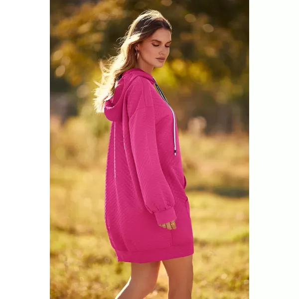 imagePRETTYGARDEN Womens 2023 Fall Fashion Quilted Hooded Sweatshirts Casual Long Sleeve Pullover Hoodie DressRose Red