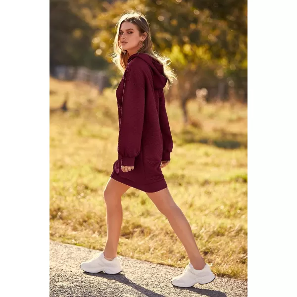 imagePRETTYGARDEN Womens 2023 Fall Fashion Quilted Hooded Sweatshirts Casual Long Sleeve Pullover Hoodie DressWine Red