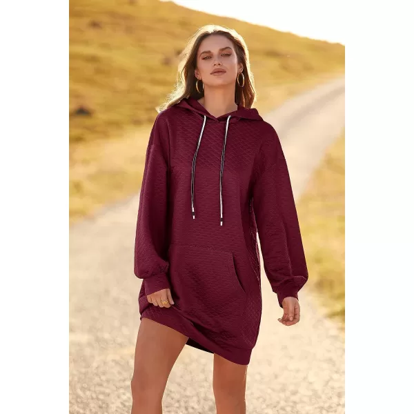 imagePRETTYGARDEN Womens 2023 Fall Fashion Quilted Hooded Sweatshirts Casual Long Sleeve Pullover Hoodie DressWine Red