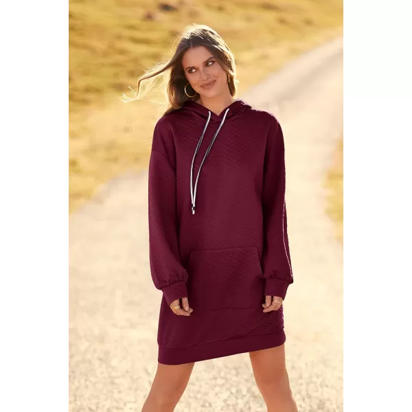 imagePRETTYGARDEN Womens 2023 Fall Fashion Quilted Hooded Sweatshirts Casual Long Sleeve Pullover Hoodie DressWine Red
