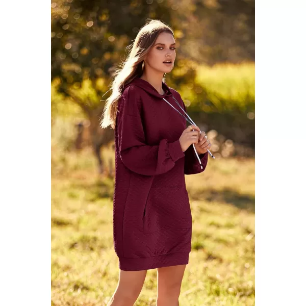 imagePRETTYGARDEN Womens 2023 Fall Fashion Quilted Hooded Sweatshirts Casual Long Sleeve Pullover Hoodie DressWine Red
