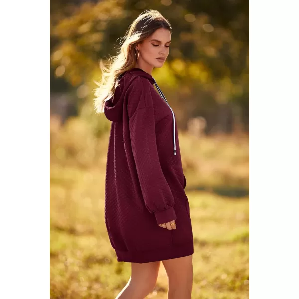 imagePRETTYGARDEN Womens 2023 Fall Fashion Quilted Hooded Sweatshirts Casual Long Sleeve Pullover Hoodie DressWine Red