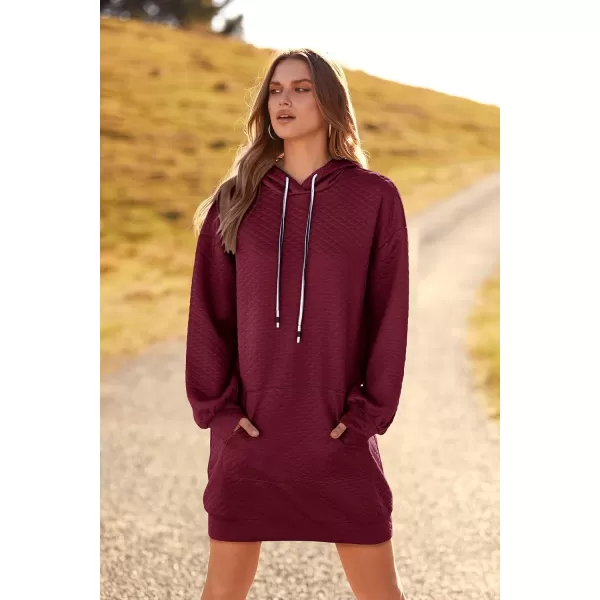 imagePRETTYGARDEN Womens 2023 Fall Fashion Quilted Hooded Sweatshirts Casual Long Sleeve Pullover Hoodie DressWine Red