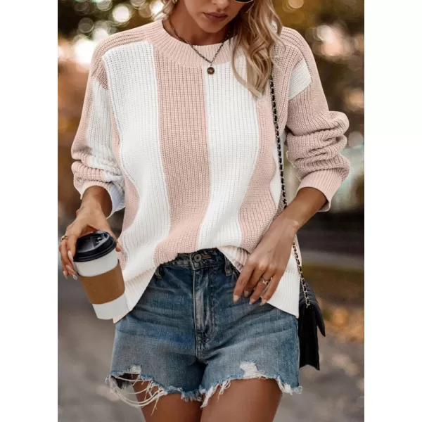 imagePRETTYGARDEN Womens 2023 Fall Knit Pullover Sweater Casual Long Sleeve Color Block Jumper Blouse TopsBeige