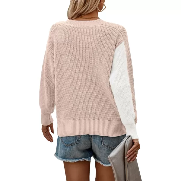 imagePRETTYGARDEN Womens 2023 Fall Knit Pullover Sweater Casual Long Sleeve Color Block Jumper Blouse TopsBeige