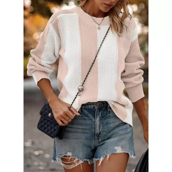 imagePRETTYGARDEN Womens 2023 Fall Knit Pullover Sweater Casual Long Sleeve Color Block Jumper Blouse TopsBeige