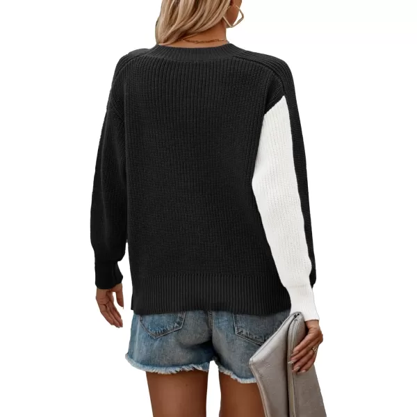 imagePRETTYGARDEN Womens 2023 Fall Knit Pullover Sweater Casual Long Sleeve Color Block Jumper Blouse TopsBlack