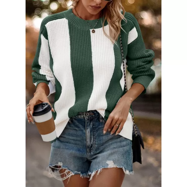 imagePRETTYGARDEN Womens 2023 Fall Knit Pullover Sweater Casual Long Sleeve Color Block Jumper Blouse TopsGreen