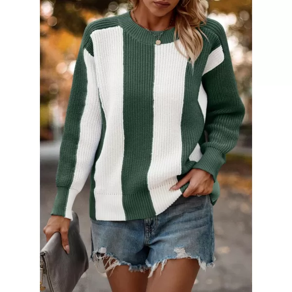 imagePRETTYGARDEN Womens 2023 Fall Knit Pullover Sweater Casual Long Sleeve Color Block Jumper Blouse TopsGreen