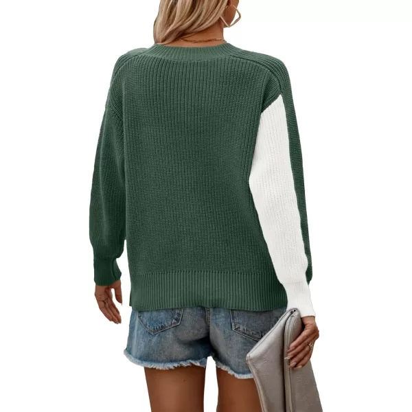 imagePRETTYGARDEN Womens 2023 Fall Knit Pullover Sweater Casual Long Sleeve Color Block Jumper Blouse TopsGreen