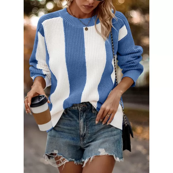imagePRETTYGARDEN Womens 2023 Fall Knit Pullover Sweater Casual Long Sleeve Color Block Jumper Blouse TopsSky Blue