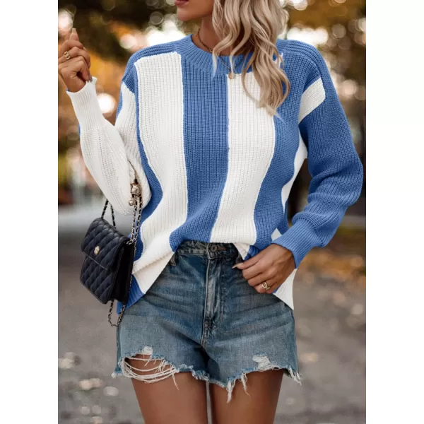 imagePRETTYGARDEN Womens 2023 Fall Knit Pullover Sweater Casual Long Sleeve Color Block Jumper Blouse TopsSky Blue