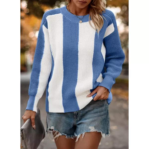imagePRETTYGARDEN Womens 2023 Fall Knit Pullover Sweater Casual Long Sleeve Color Block Jumper Blouse TopsSky Blue