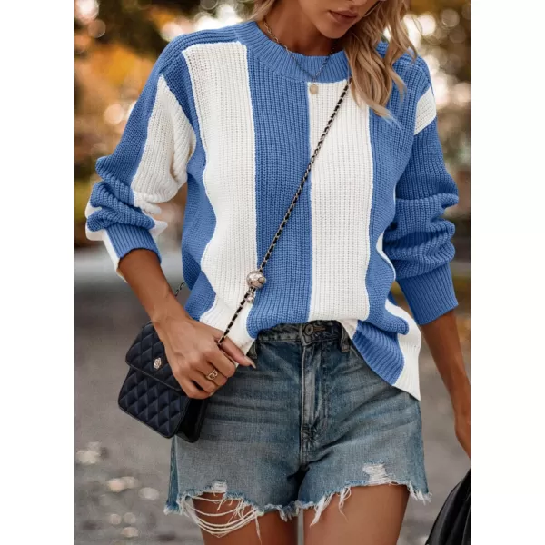 imagePRETTYGARDEN Womens 2023 Fall Knit Pullover Sweater Casual Long Sleeve Color Block Jumper Blouse TopsSky Blue