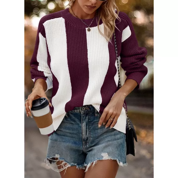 imagePRETTYGARDEN Womens 2023 Fall Knit Pullover Sweater Casual Long Sleeve Color Block Jumper Blouse TopsWine Red