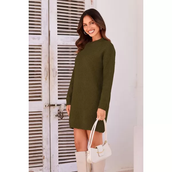 imagePRETTYGARDEN Womens 2023 Fall Knit Pullover Sweaters Long Sleeve Crewneck Oversized Loose Short Sweater DressArmy Green