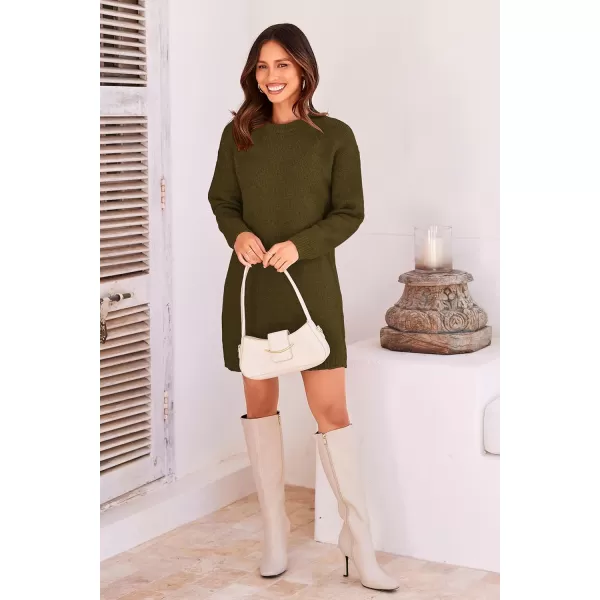 imagePRETTYGARDEN Womens 2023 Fall Knit Pullover Sweaters Long Sleeve Crewneck Oversized Loose Short Sweater DressArmy Green