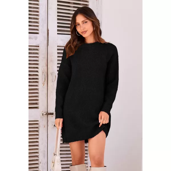imagePRETTYGARDEN Womens 2023 Fall Knit Pullover Sweaters Long Sleeve Crewneck Oversized Loose Short Sweater DressBlack
