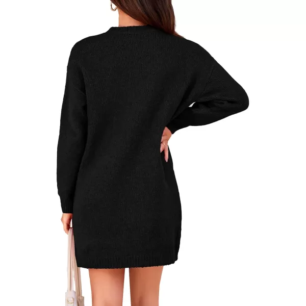 imagePRETTYGARDEN Womens 2023 Fall Knit Pullover Sweaters Long Sleeve Crewneck Oversized Loose Short Sweater DressBlack