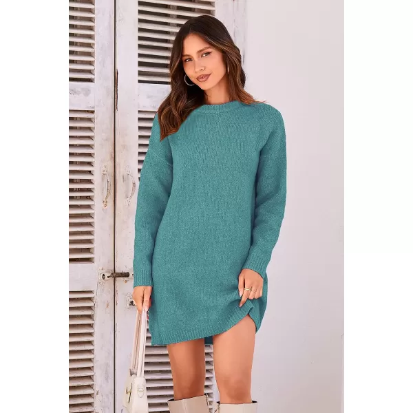 imagePRETTYGARDEN Womens 2023 Fall Knit Pullover Sweaters Long Sleeve Crewneck Oversized Loose Short Sweater DressBlue Green