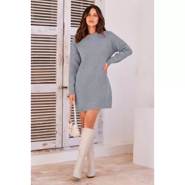 imagePRETTYGARDEN Womens 2023 Fall Knit Pullover Sweaters Long Sleeve Crewneck Oversized Loose Short Sweater DressGrey