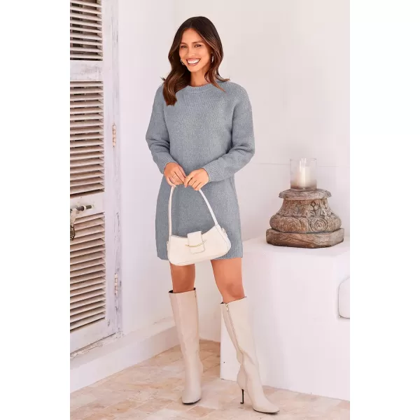 imagePRETTYGARDEN Womens 2023 Fall Knit Pullover Sweaters Long Sleeve Crewneck Oversized Loose Short Sweater DressGrey