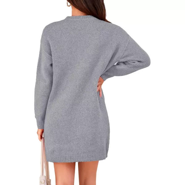 imagePRETTYGARDEN Womens 2023 Fall Knit Pullover Sweaters Long Sleeve Crewneck Oversized Loose Short Sweater DressGrey