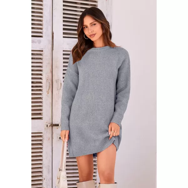 imagePRETTYGARDEN Womens 2023 Fall Knit Pullover Sweaters Long Sleeve Crewneck Oversized Loose Short Sweater DressGrey