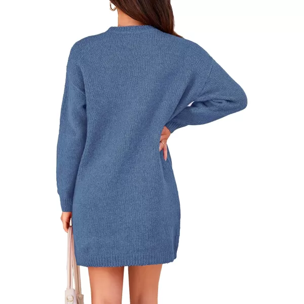 imagePRETTYGARDEN Womens 2023 Fall Knit Pullover Sweaters Long Sleeve Crewneck Oversized Loose Short Sweater DressGrey Blue