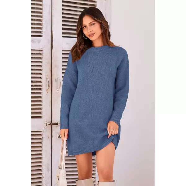imagePRETTYGARDEN Womens 2023 Fall Knit Pullover Sweaters Long Sleeve Crewneck Oversized Loose Short Sweater DressGrey Blue