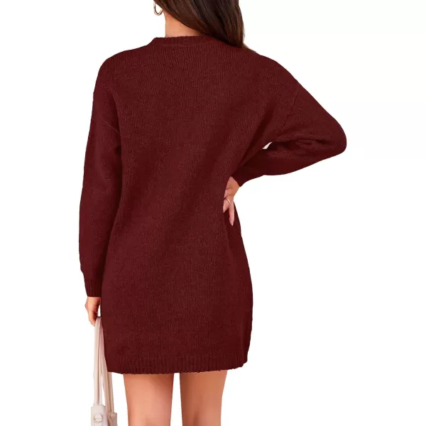 imagePRETTYGARDEN Womens 2023 Fall Knit Pullover Sweaters Long Sleeve Crewneck Oversized Loose Short Sweater DressWine Red