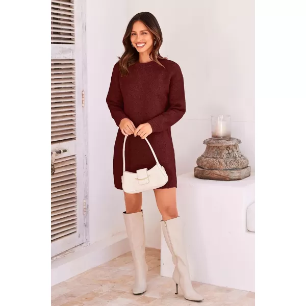 imagePRETTYGARDEN Womens 2023 Fall Knit Pullover Sweaters Long Sleeve Crewneck Oversized Loose Short Sweater DressWine Red