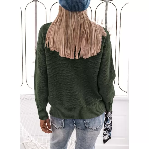 imagePRETTYGARDEN Womens 2023 Fall Knit Pullover Sweaters Long Sleeve Turtleneck Fringe Jumper Tops BlouseArmy Green