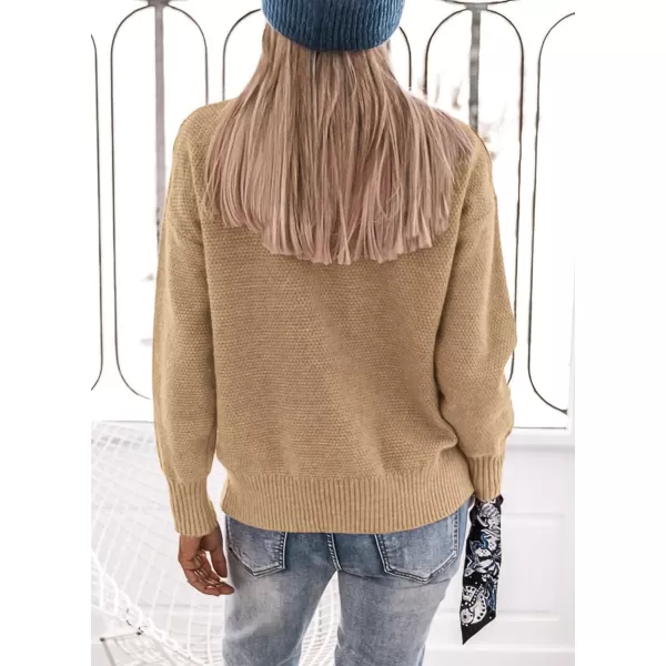 imagePRETTYGARDEN Womens 2023 Fall Knit Pullover Sweaters Long Sleeve Turtleneck Fringe Jumper Tops BlouseKhaki
