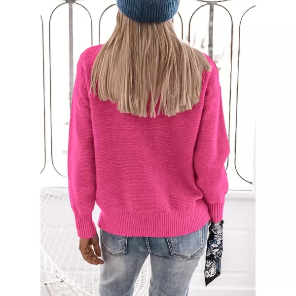 imagePRETTYGARDEN Womens 2023 Fall Knit Pullover Sweaters Long Sleeve Turtleneck Fringe Jumper Tops BlouseRose Red