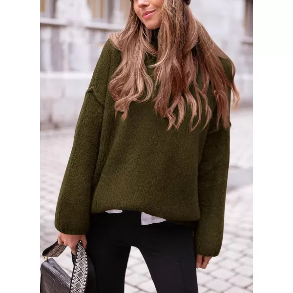 imagePRETTYGARDEN Womens 2023 Fall Knit Sweater Casual Long Sleeve Turtleneck Loose Chunky Pullover TopsArmy Green
