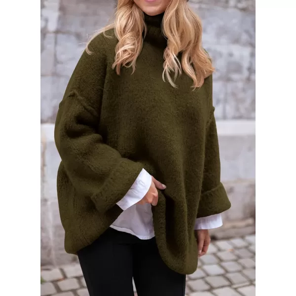 imagePRETTYGARDEN Womens 2023 Fall Knit Sweater Casual Long Sleeve Turtleneck Loose Chunky Pullover TopsArmy Green
