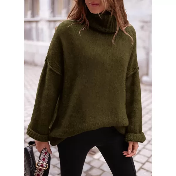 imagePRETTYGARDEN Womens 2023 Fall Knit Sweater Casual Long Sleeve Turtleneck Loose Chunky Pullover TopsArmy Green