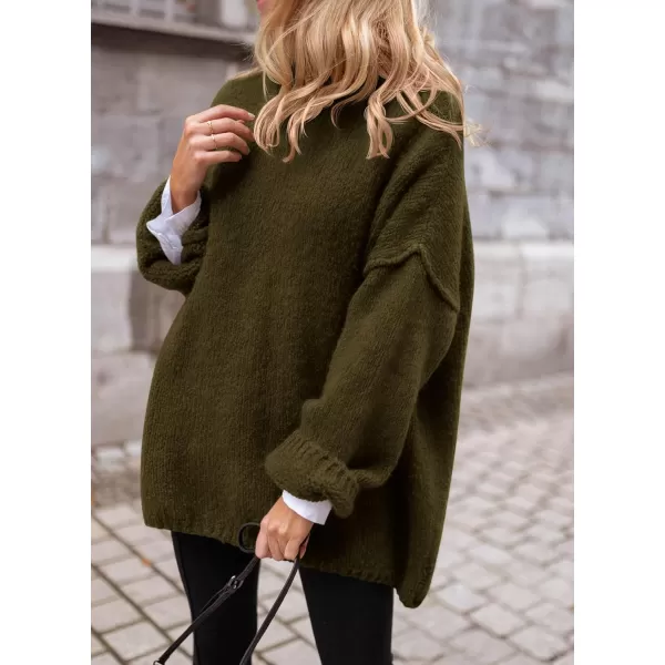 imagePRETTYGARDEN Womens 2023 Fall Knit Sweater Casual Long Sleeve Turtleneck Loose Chunky Pullover TopsArmy Green